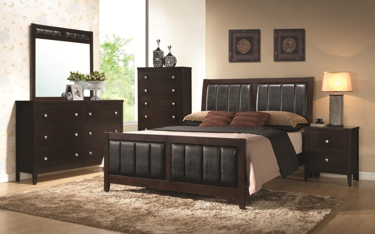 202091KE-S4 Carlton Bedroom Set With Upholstered Headboard Cappuccino