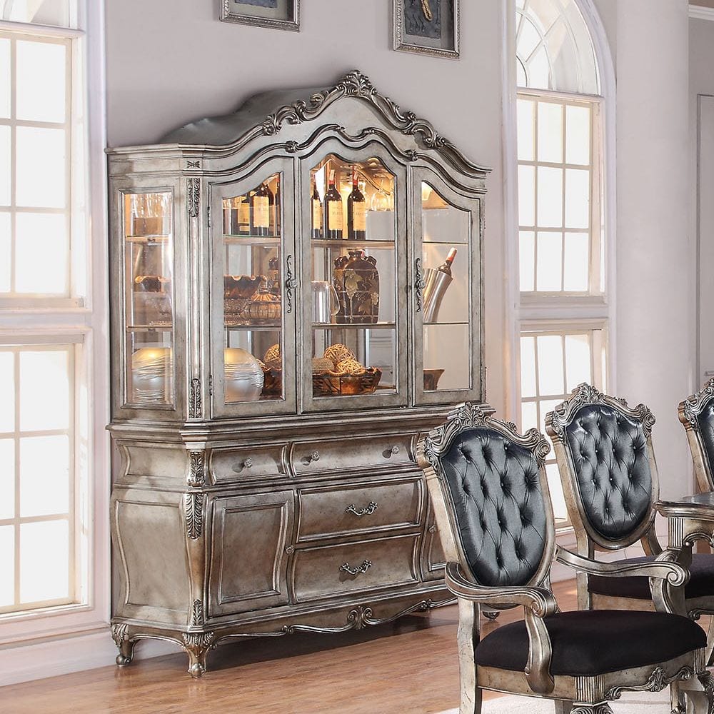 60544 Chantelle Antique Platinum Buffet With Hutch China Cabinet