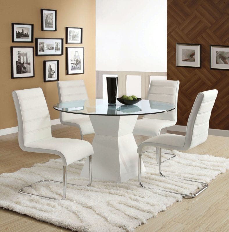 Cm8371wh T 5 Pieces Tempered Glass Top Round Dining Table Set Luchy Amor Furniture 6376