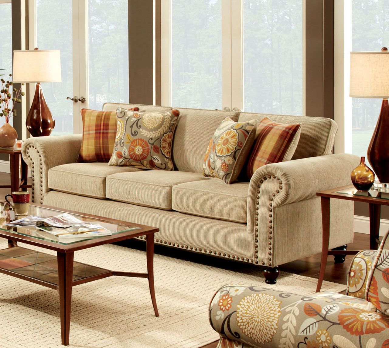 SM8110-SF Transitional Tan Fabric Sofa Loveseat Set - Luchy Amor Furniture