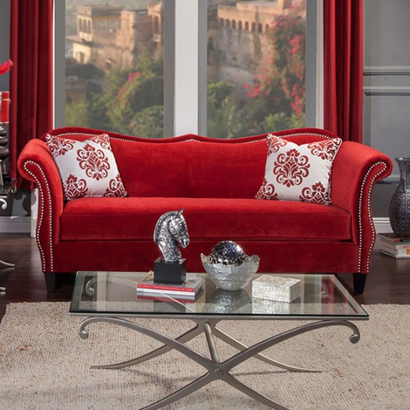 SM2232-SF Modern Victorian Style Ruby Red Sofa Couch - Luchy Amor Furniture