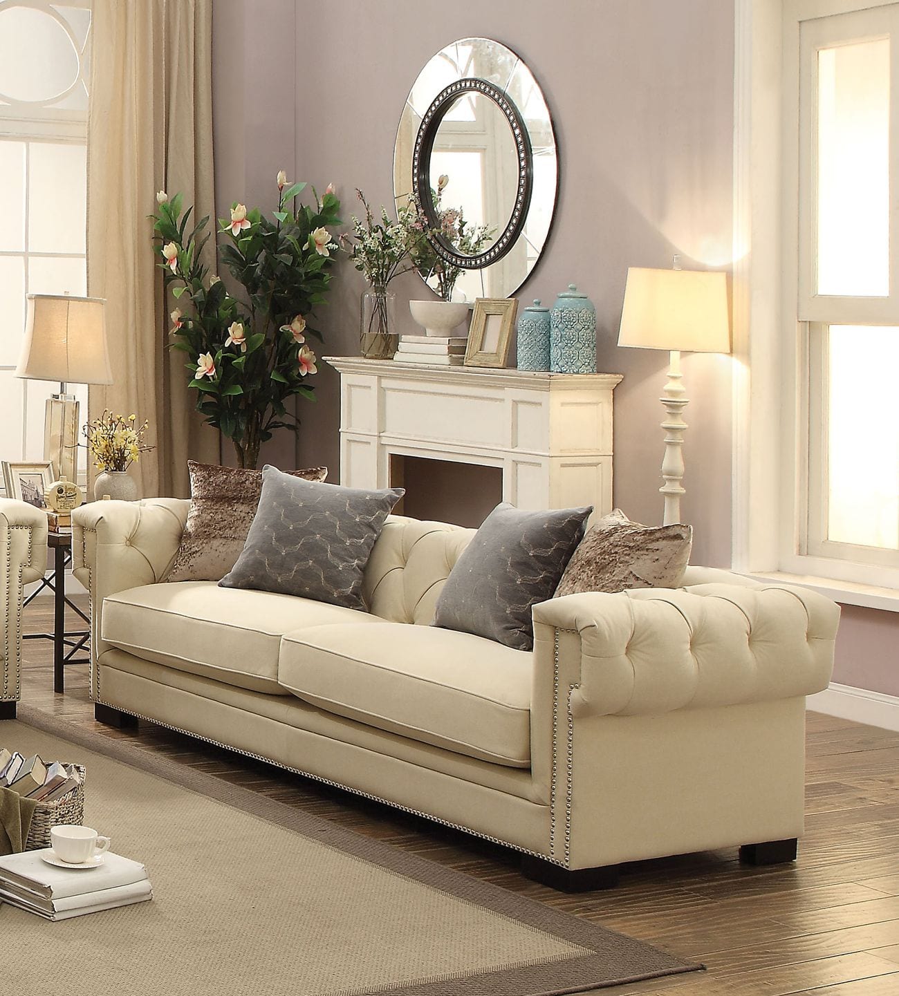 54245 Eulalia Cream Polished Velvet Sofa - Luchy Amor Furniture