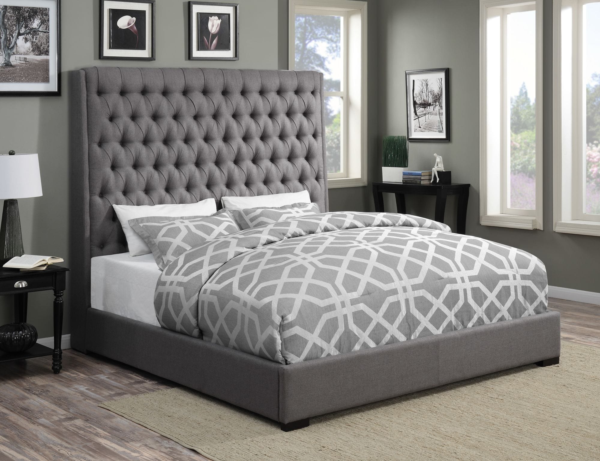 300621q Upholstered Grey Fabric Queen Bed Luchy Amor Furniture 