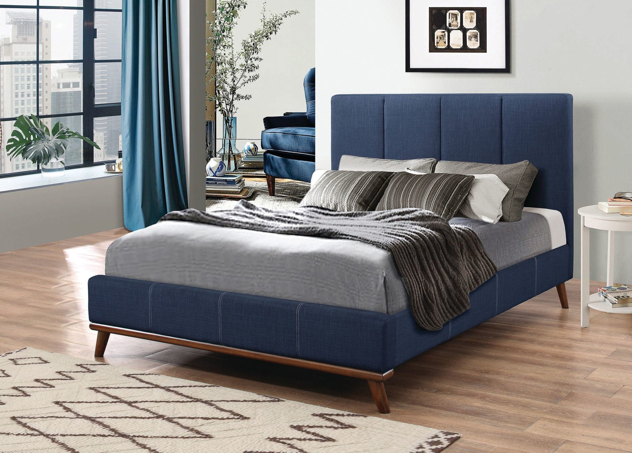 300626KE Charity Eastern King Upholstered Bed Blue - Luchy Amor Furniture.