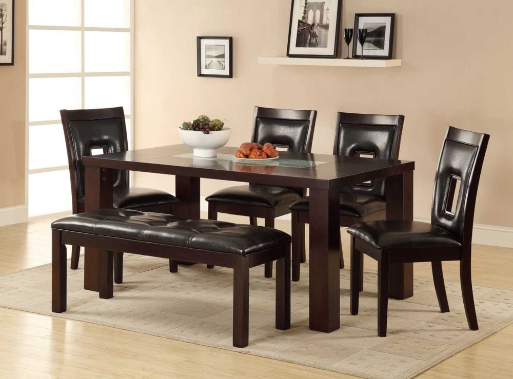 2528-64 Modern 6PCs Dark Brown Wood Dining Table Set Vinyl Chairs ...