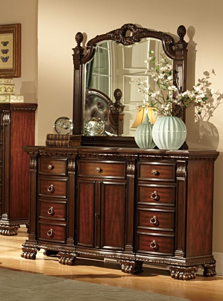2168 5 Orleans Traditional Rich Cherry, Antique Cherry Wood Dresser With Mirror