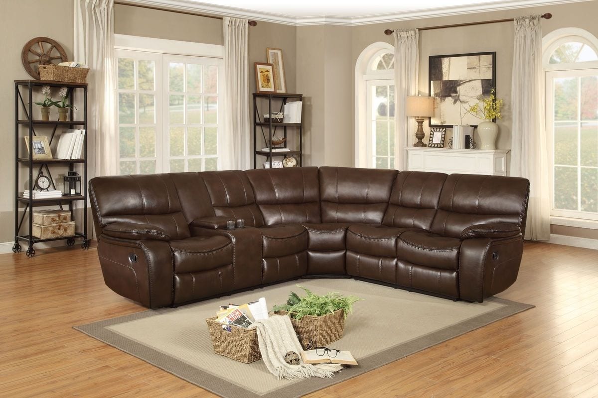 8480BRW 3PC Modern Dark Brown Leather Match Reclining Sectional Sofa