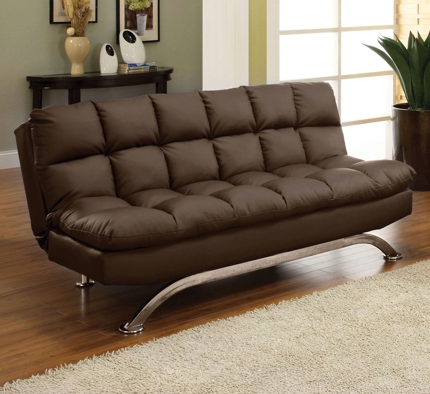 CM2906DK Dark Brown Leatherette Futon Sofa Bed - Luchy Amor Furniture