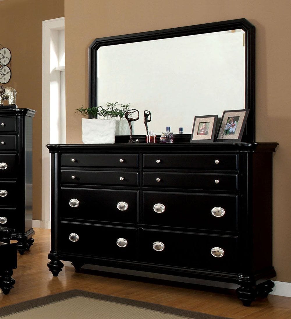 CM7652M Contemporary Black Dresser and Mirror Set - Luchy Amor Furniture