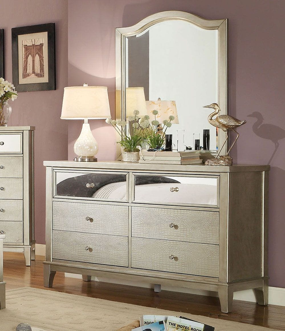 CM7282D Contemporary Style Silver Finish Dresser Mirror Set - Luchy ...