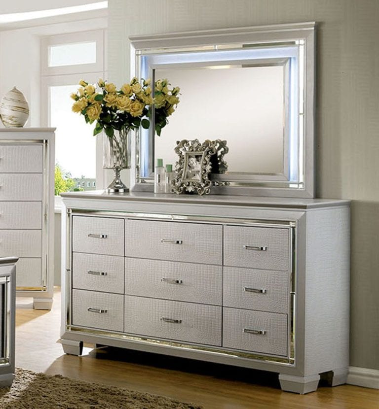 Cm7979sv D Contemporary Silver Dresser And Mirror Set Luchy Amor Furniture 4344