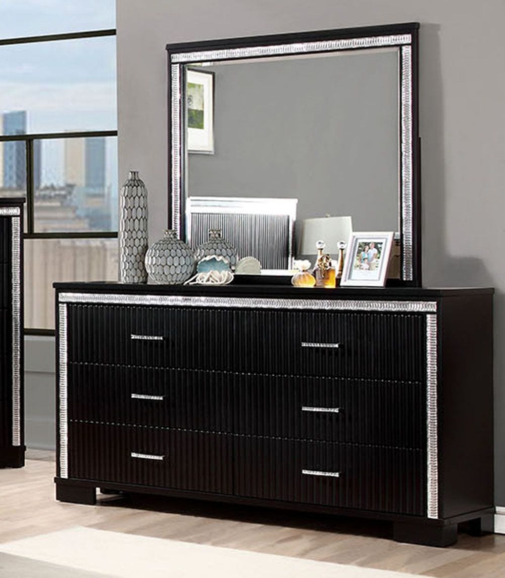 CM7886D Contemporary Black Finish Dresser Mirror Se - Luchy Amor Furniture