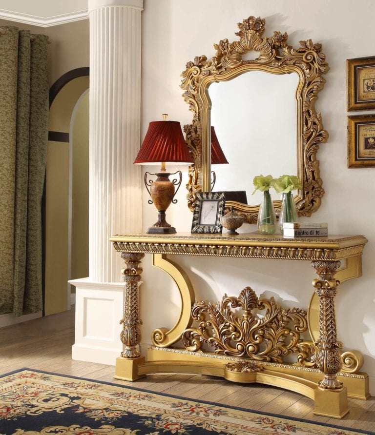 HD-8016-STM Gold Tone Finish Console Table With Mirror - Luchy Amor