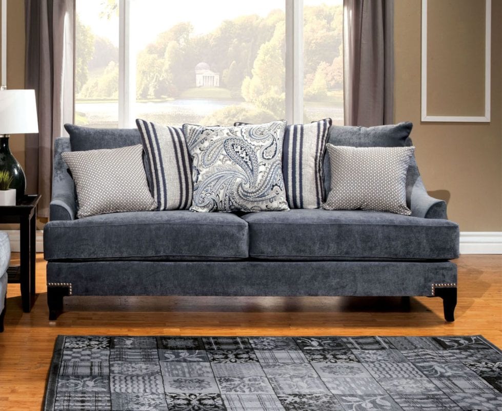 SM2204-SF Contemporary Style Slate Blue Fabric Sofa Couch - Luchy Amor ...