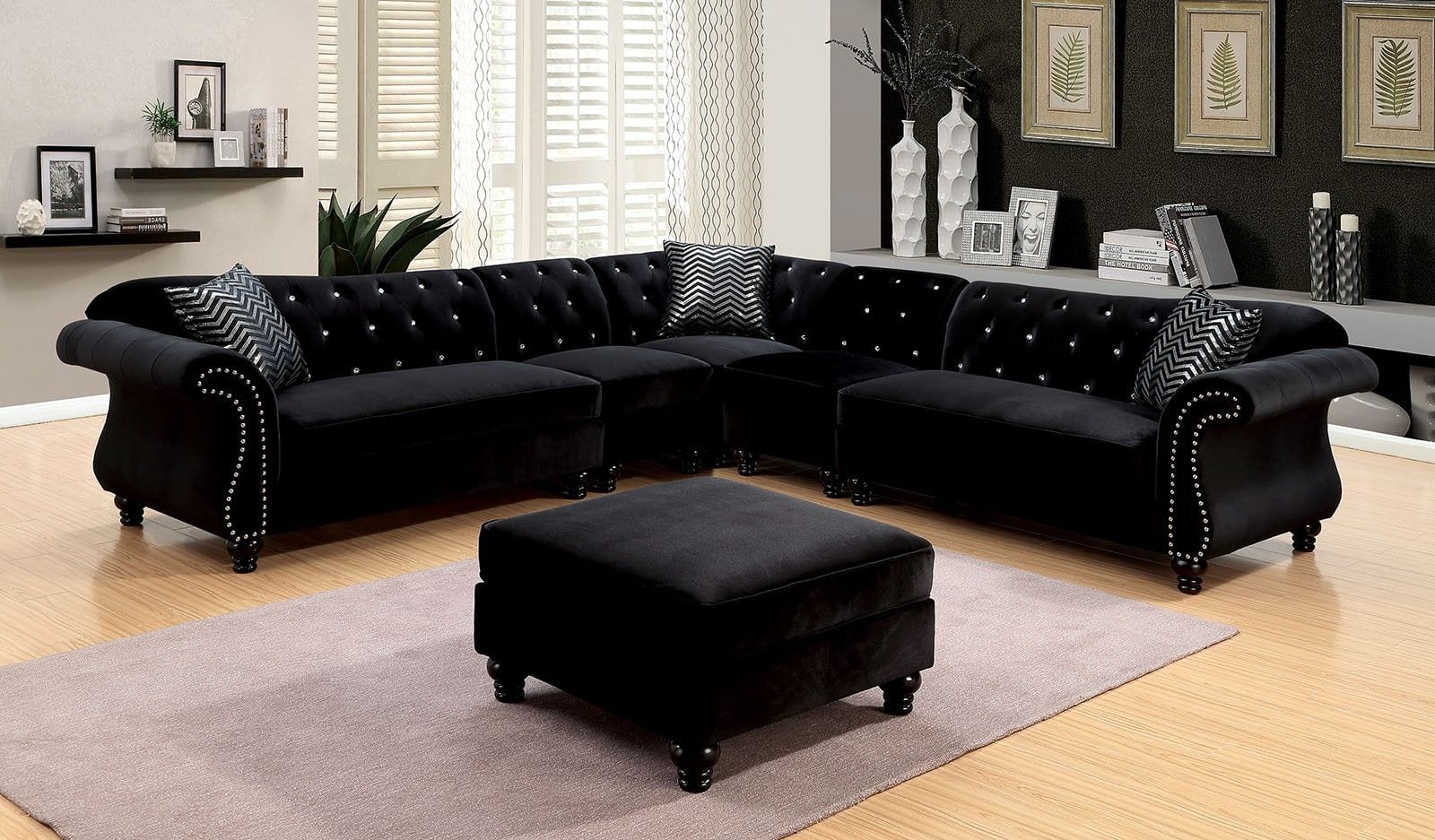Cm6158bk Jolanda Black Traditional Sectional Sofa Luchy Amor Furniture