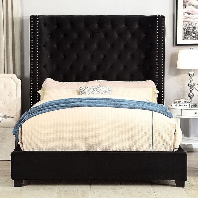 CM7679BK Mirabelle collection black fabric upholstered and tufted tall